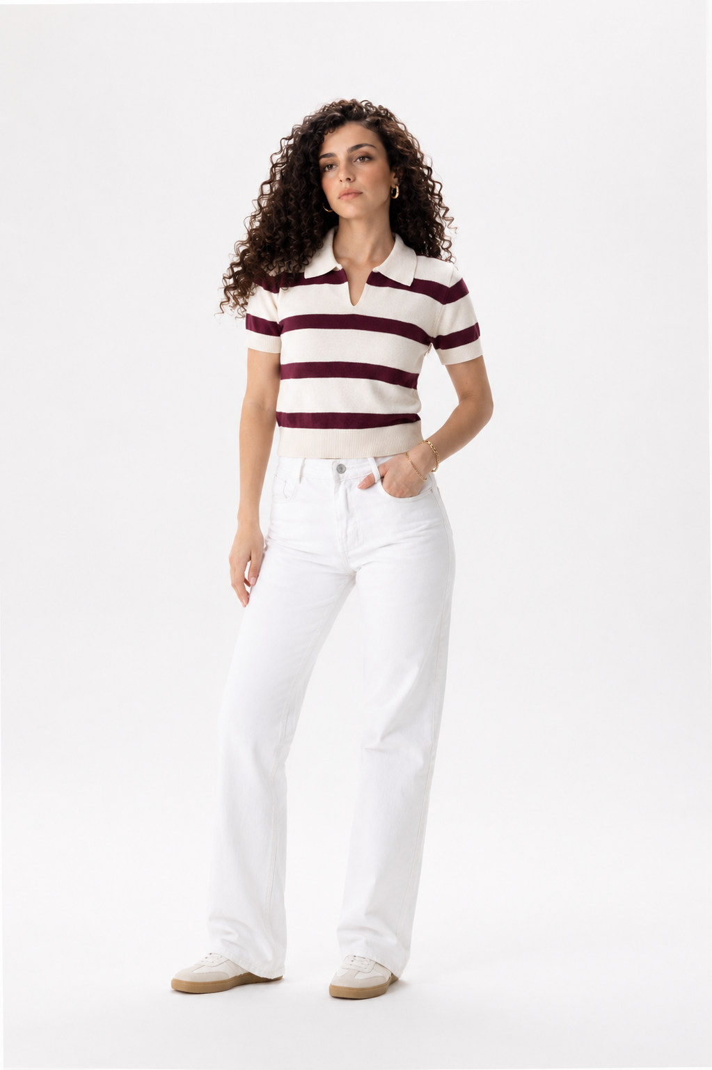 V neck top knitted cherry