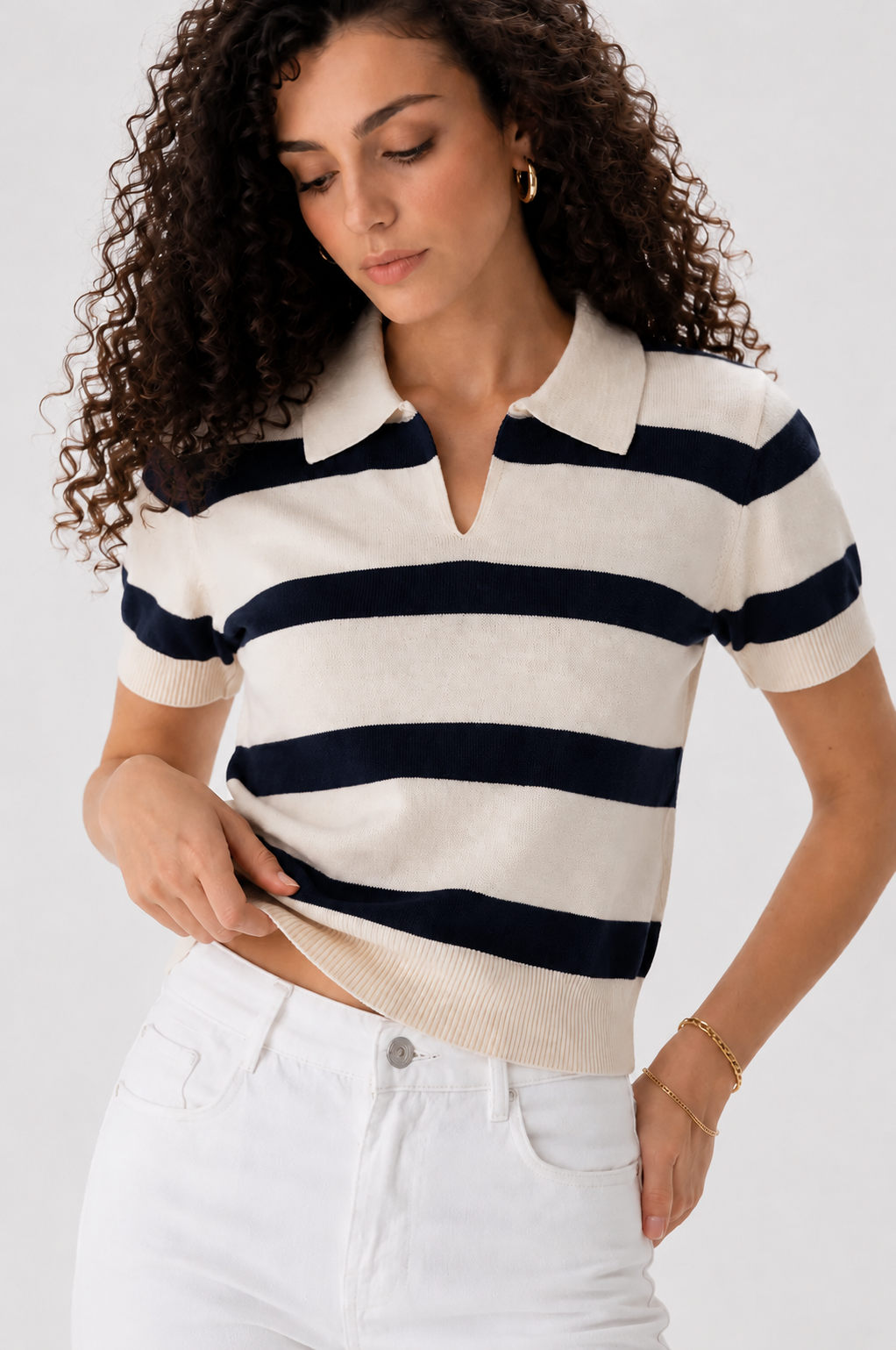 V neck top knitted navy
