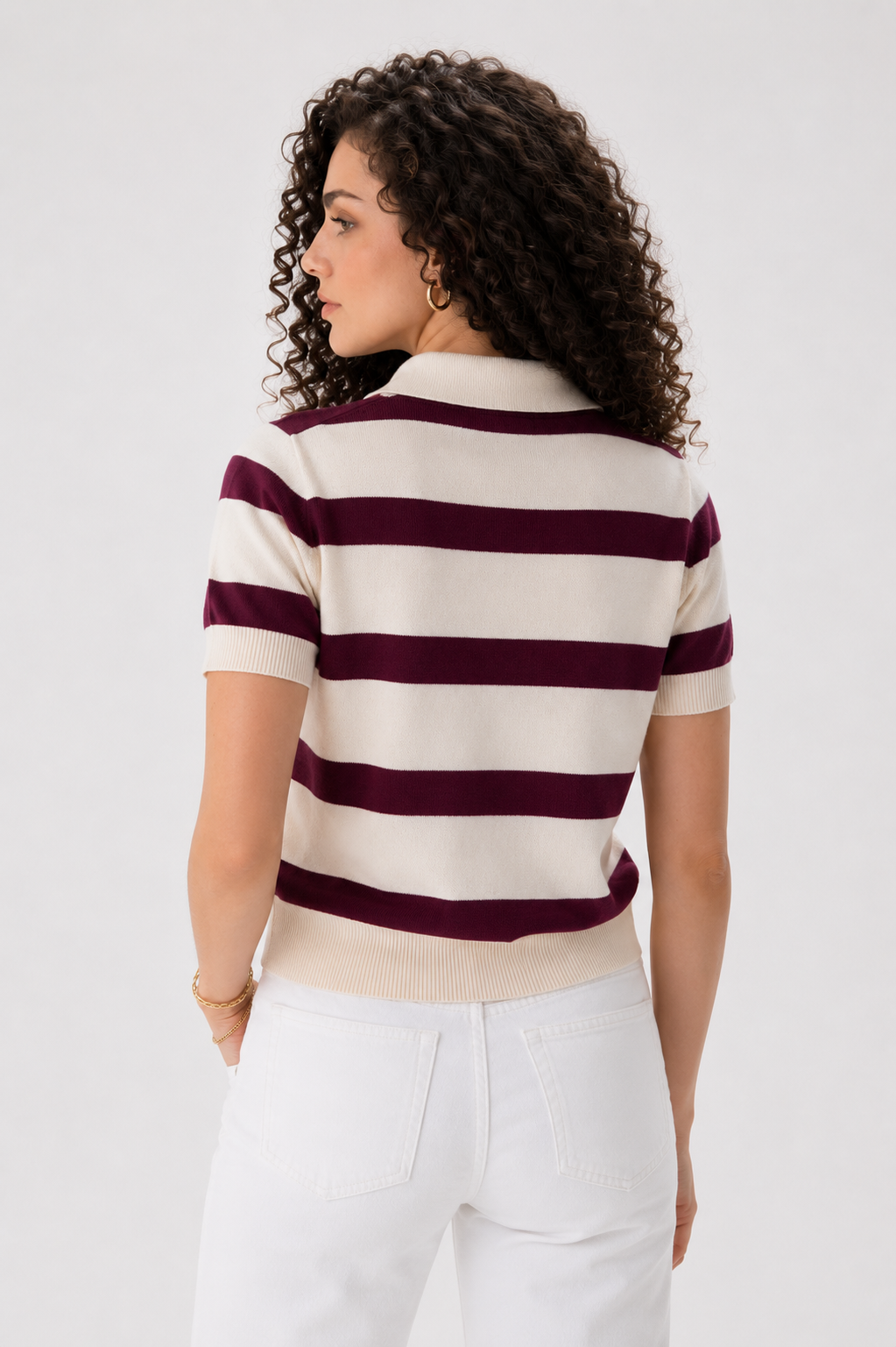 V neck top knitted cherry