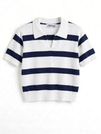 V neck top knitted navy
