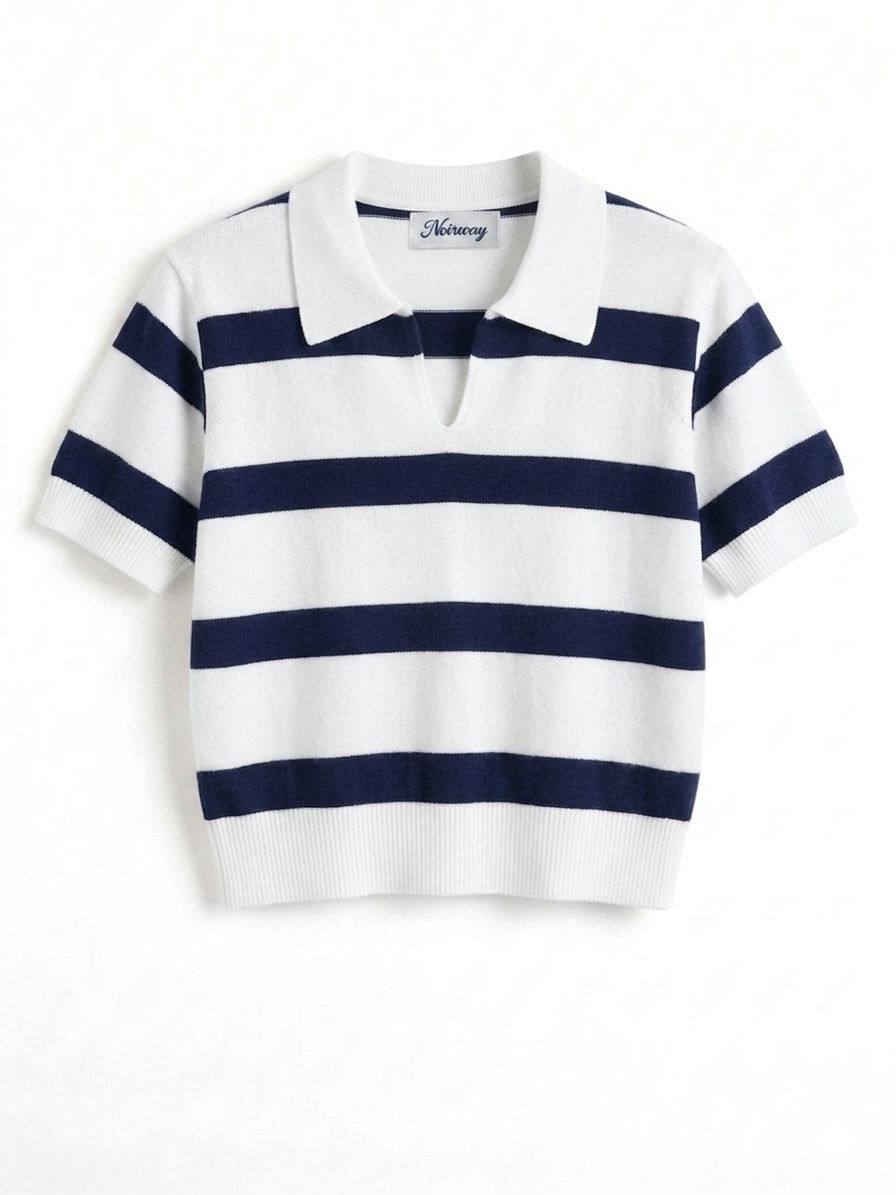 V neck top knitted navy