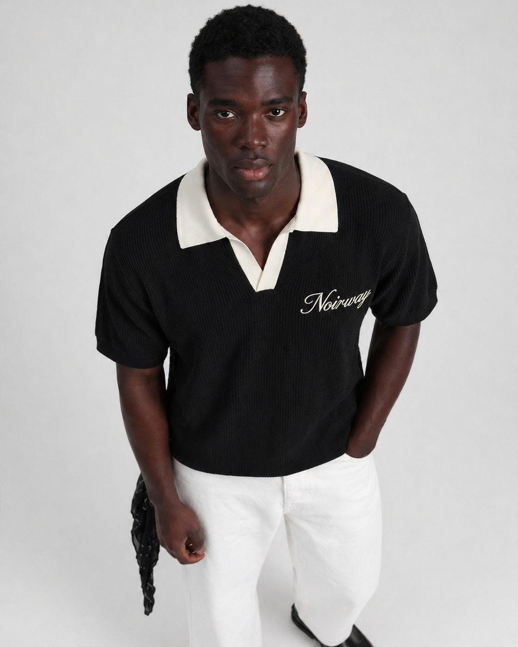 knit polo black tee