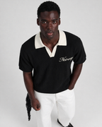 knit polo black tee