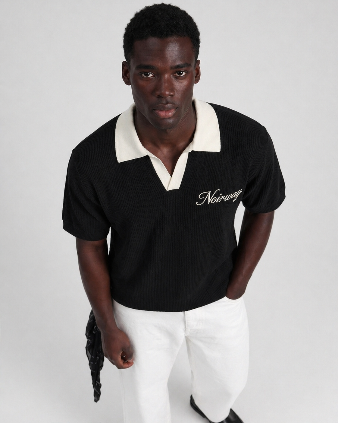 knit polo black tee