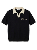 knit polo black tee