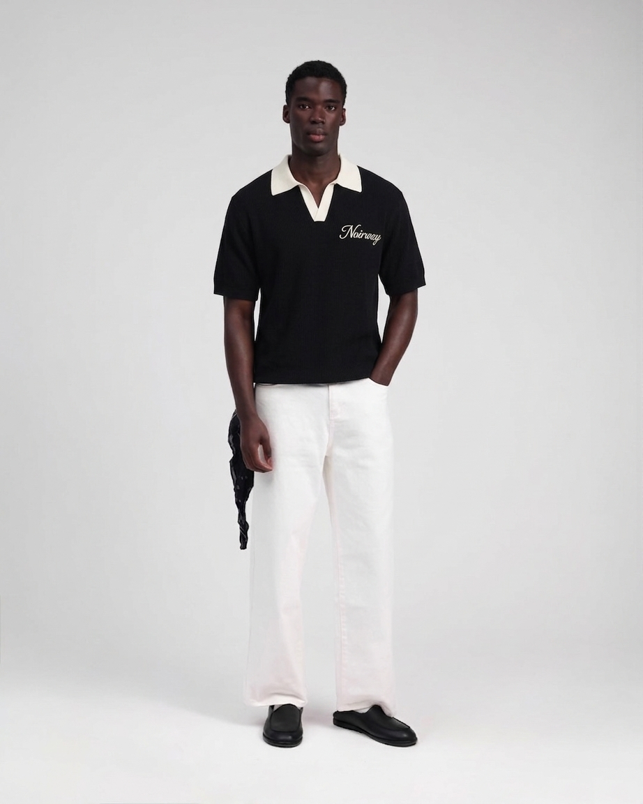 knit polo black tee