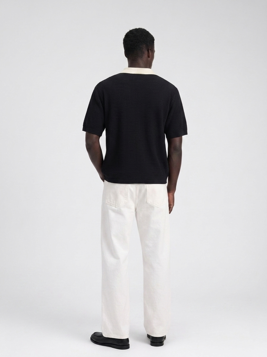 knit polo black tee