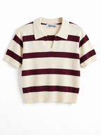 V neck top knitted cherry