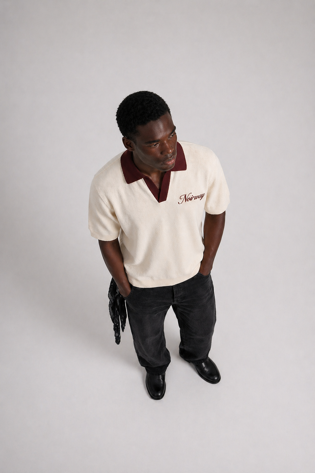 Knit polo cream tee